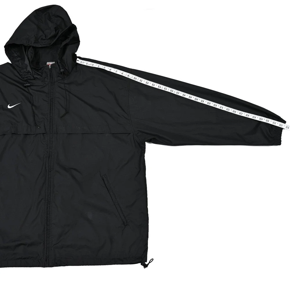Nike Vintage Fit Storm Windbreaker Jacket Mens 2XL Black Hooded Full Zip Vented